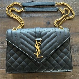 YSL Envelope Medium Chain Bag in Mix Matelassé Grain De Poudre Embossed Leather